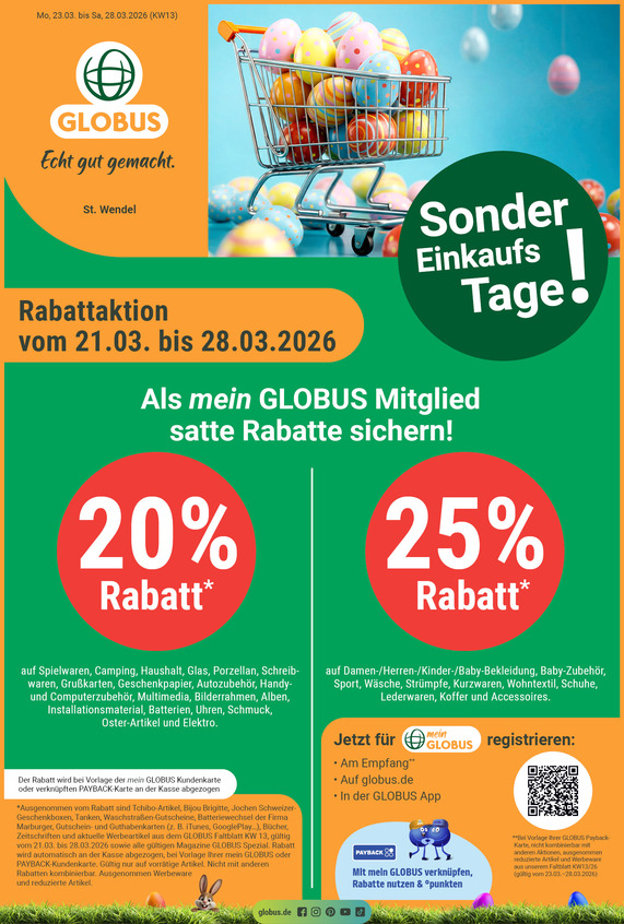 Kommendes Werbeprospekt von GLOBUS mit Angeboten vom 23.03.2026 bis 28.03.2026