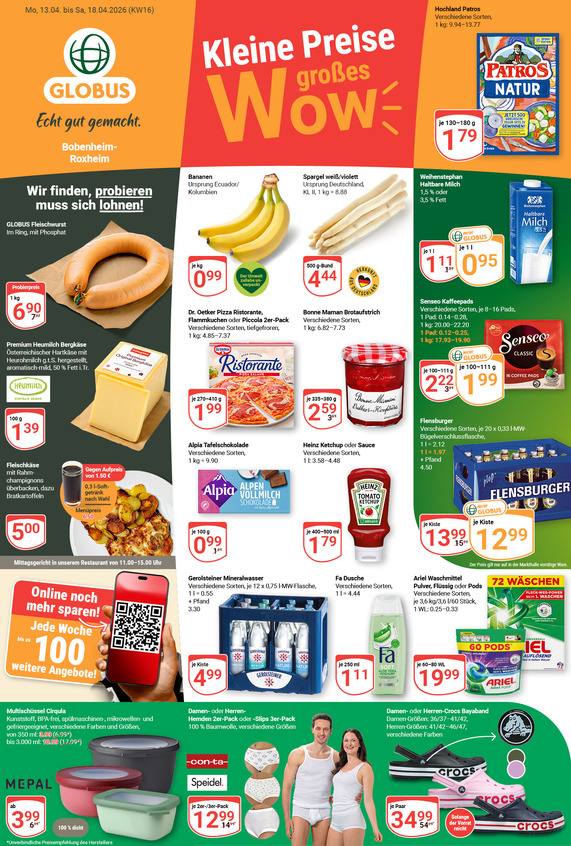 Kommendes Werbeprospekt von GLOBUS mit Angeboten vom 13.04.2026 bis 18.04.2026