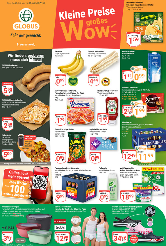 Aktuelles Werbeprospekt von GLOBUS mit Angeboten vom 13.04.2026 bis 18.04.2026