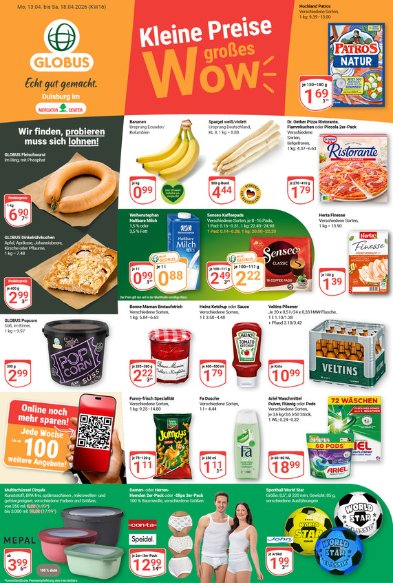 Kommendes Werbeprospekt von GLOBUS mit Angeboten vom 13.04.2026 bis 18.04.2026
