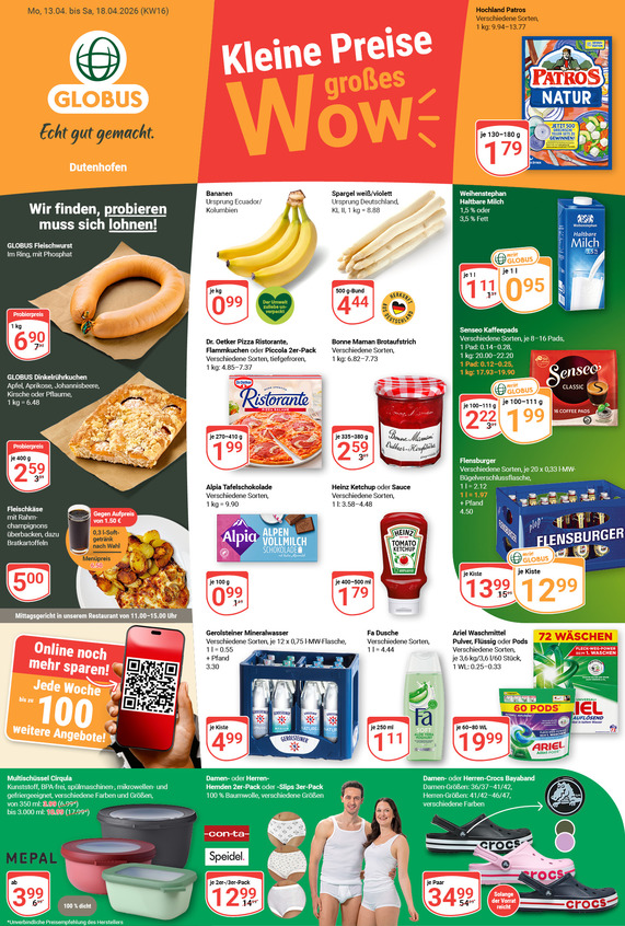 Kommendes Werbeprospekt von GLOBUS mit Angeboten vom 13.04.2026 bis 18.04.2026
