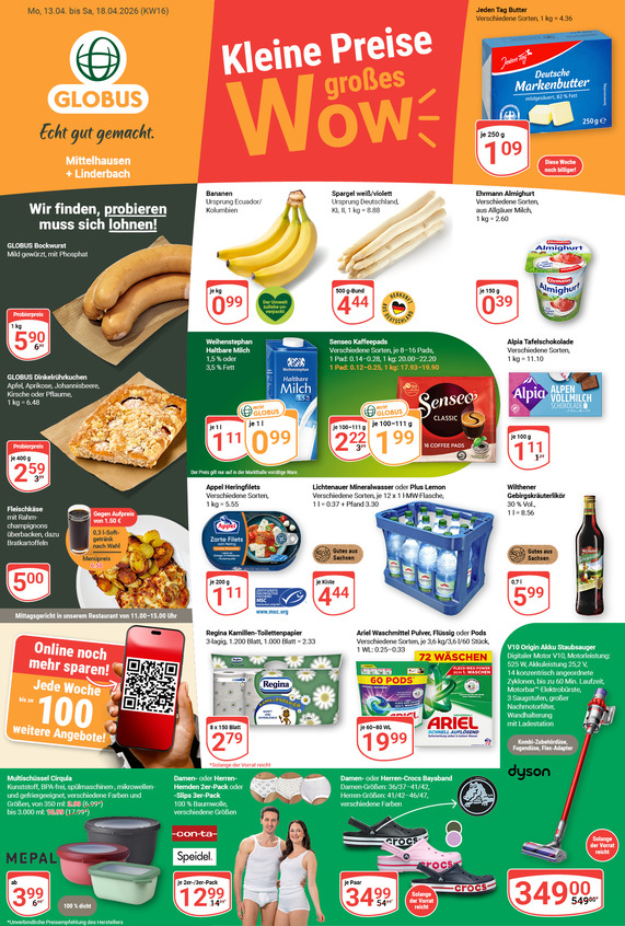 Aktuelles Werbeprospekt von GLOBUS mit Angeboten vom 13.04.2026 bis 18.04.2026