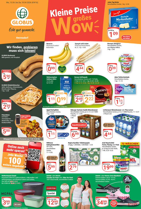 Kommendes Werbeprospekt von GLOBUS mit Angeboten vom 13.04.2026 bis 18.04.2026