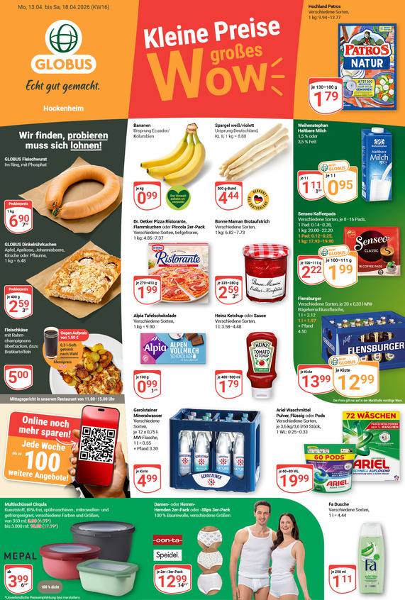 Kommendes Werbeprospekt von GLOBUS mit Angeboten vom 13.04.2026 bis 18.04.2026