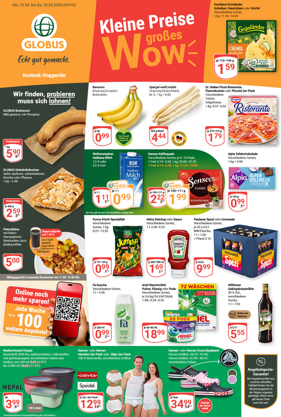 Kommendes Werbeprospekt von GLOBUS mit Angeboten vom 13.04.2026 bis 18.04.2026