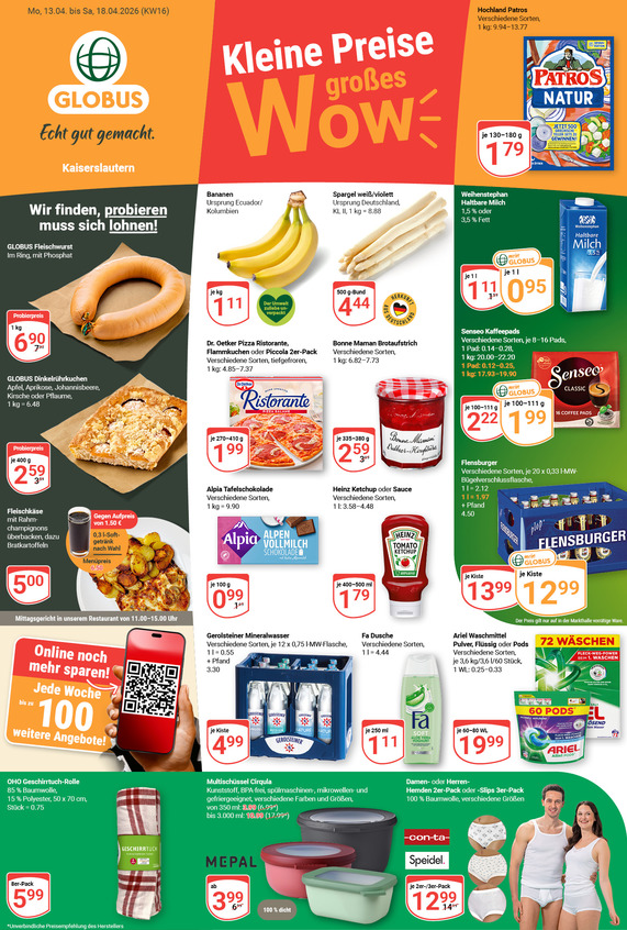 Kommendes Werbeprospekt von GLOBUS mit Angeboten vom 13.04.2026 bis 18.04.2026