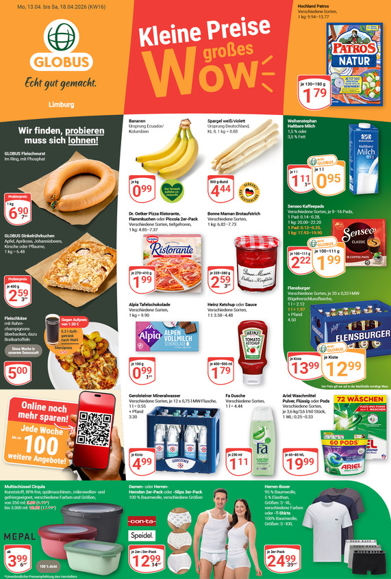 Aktuelles Werbeprospekt von GLOBUS mit Angeboten vom 13.04.2026 bis 18.04.2026