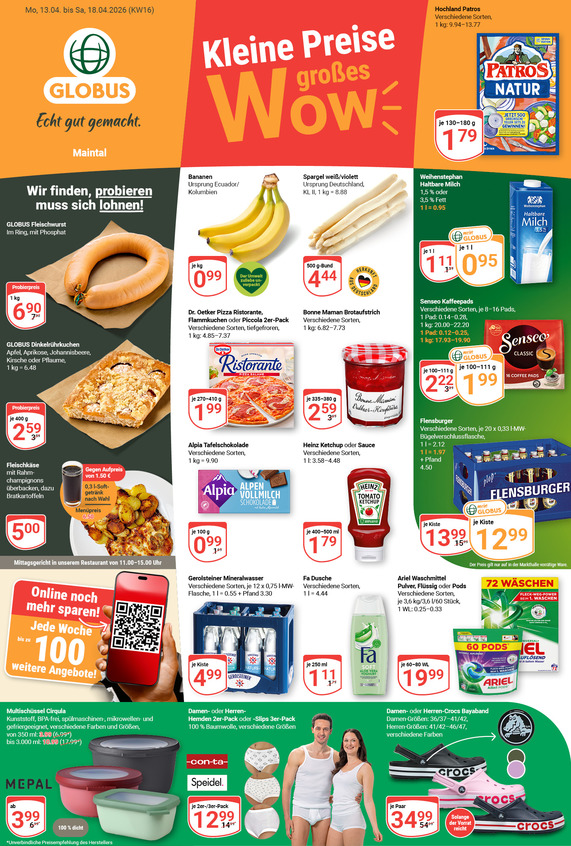 Kommendes Werbeprospekt von GLOBUS mit Angeboten vom 13.04.2026 bis 18.04.2026
