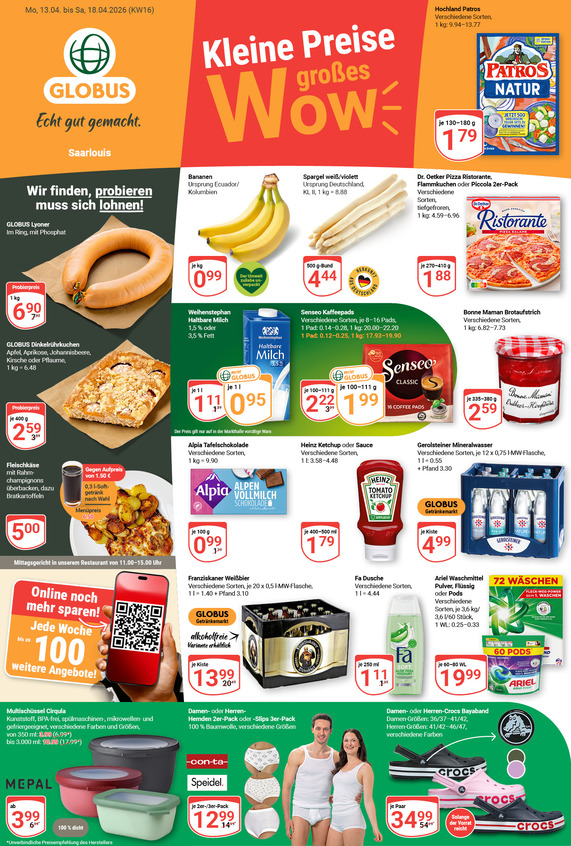 Kommendes Werbeprospekt von GLOBUS mit Angeboten vom 13.04.2026 bis 18.04.2026