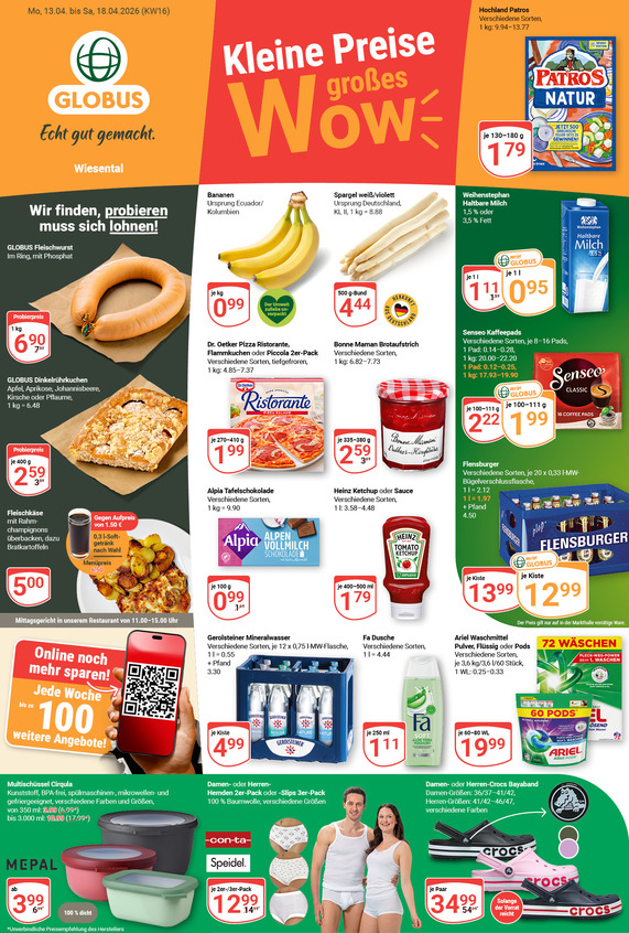 Kommendes Werbeprospekt von GLOBUS mit Angeboten vom 13.04.2026 bis 18.04.2026