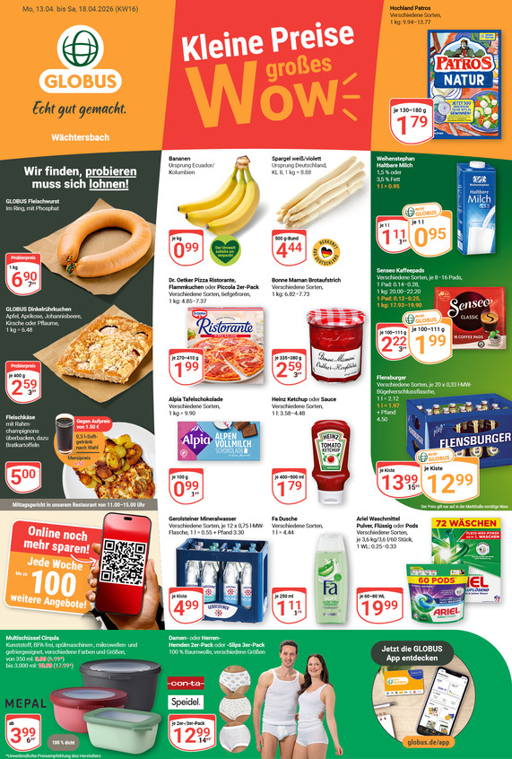 Aktuelles Werbeprospekt von GLOBUS mit Angeboten vom 13.04.2026 bis 18.04.2026
