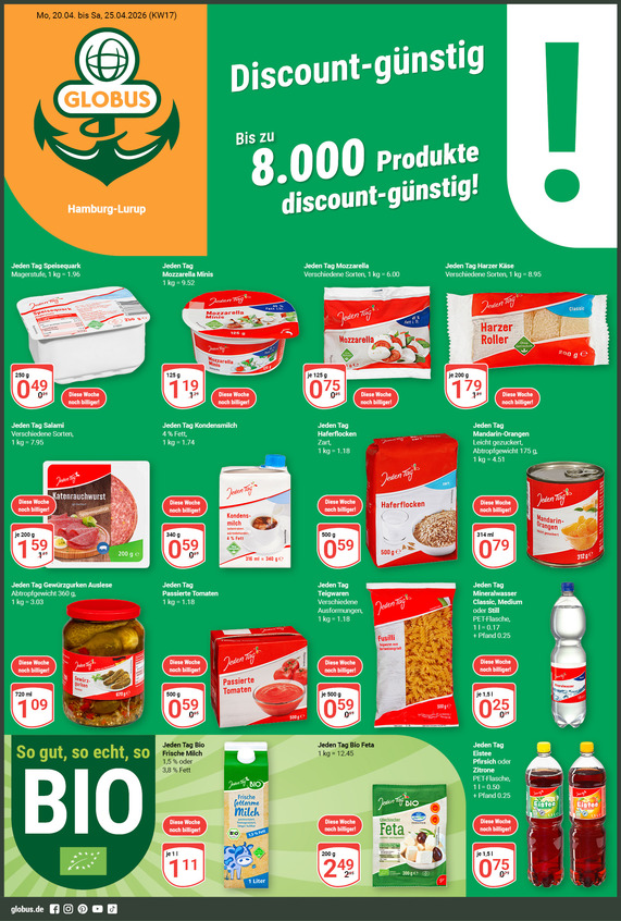 Aktuelles Werbeprospekt von GLOBUS mit Angeboten vom 20.04.2026 bis 25.04.2026