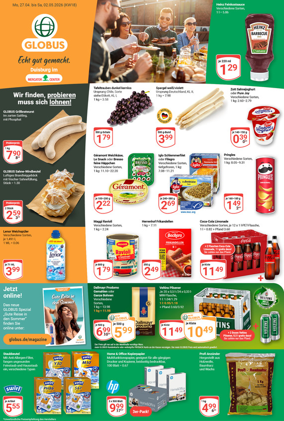 Kommendes Werbeprospekt von GLOBUS mit Angeboten vom 27.04.2026 bis 02.05.2026