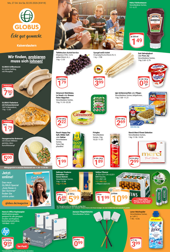 Kommendes Werbeprospekt von GLOBUS mit Angeboten vom 27.04.2026 bis 02.05.2026