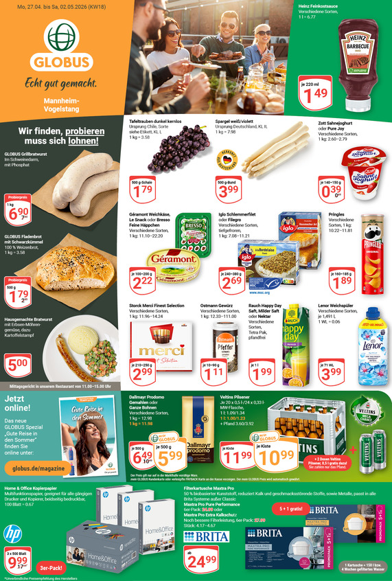 Kommendes Werbeprospekt von GLOBUS mit Angeboten vom 27.04.2026 bis 02.05.2026