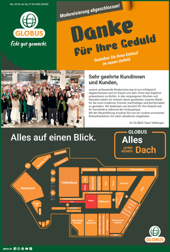 Kommendes Werbeprospekt von GLOBUS mit Angeboten vom 22.06.2026 bis 27.06.2026