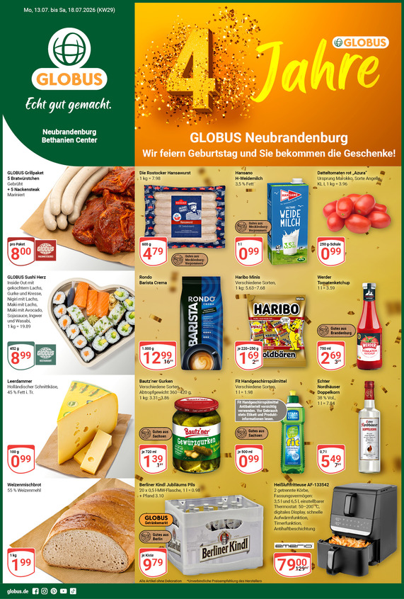 Kommendes Werbeprospekt von GLOBUS mit Angeboten vom 13.07.2026 bis 18.07.2026