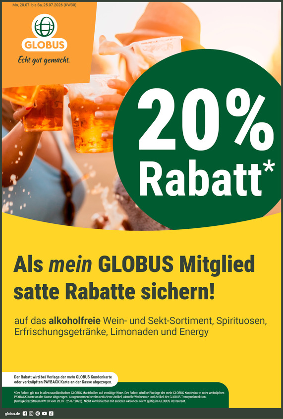 Kommendes Werbeprospekt von GLOBUS mit Angeboten vom 20.07.2026 bis 25.07.2026