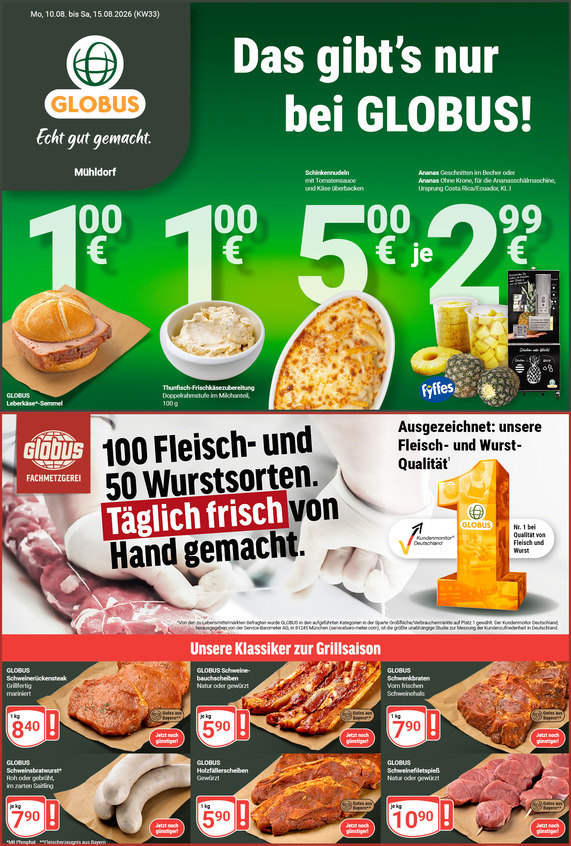 Aktuelles Werbeprospekt von GLOBUS mit Angeboten vom 10.08.2026 bis 15.08.2026