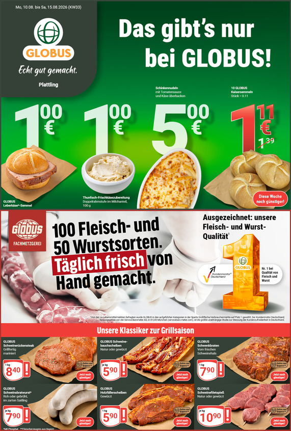 Kommendes Werbeprospekt von GLOBUS mit Angeboten vom 10.08.2026 bis 15.08.2026