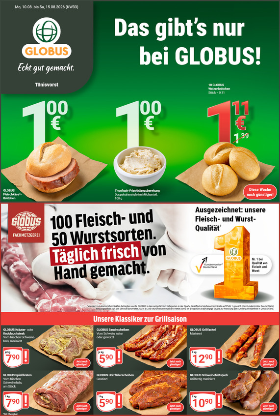 Aktuelles Werbeprospekt von GLOBUS mit Angeboten vom 10.08.2026 bis 15.08.2026