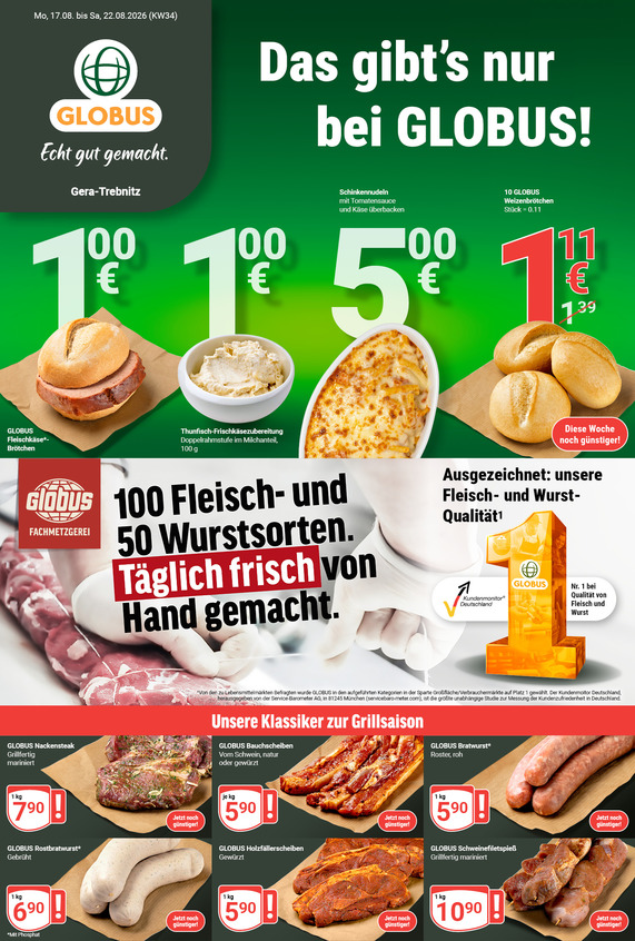Kommendes Werbeprospekt von GLOBUS mit Angeboten vom 17.08.2026 bis 22.08.2026