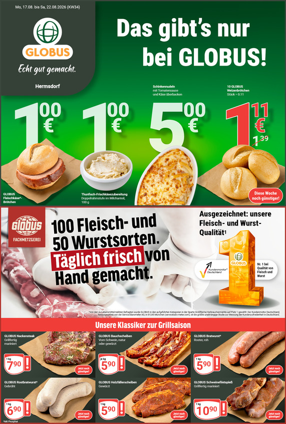 Kommendes Werbeprospekt von GLOBUS mit Angeboten vom 17.08.2026 bis 22.08.2026