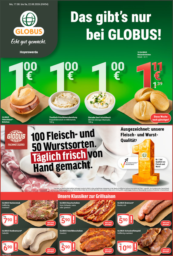 Aktuelles Werbeprospekt von GLOBUS mit Angeboten vom 17.08.2026 bis 22.08.2026
