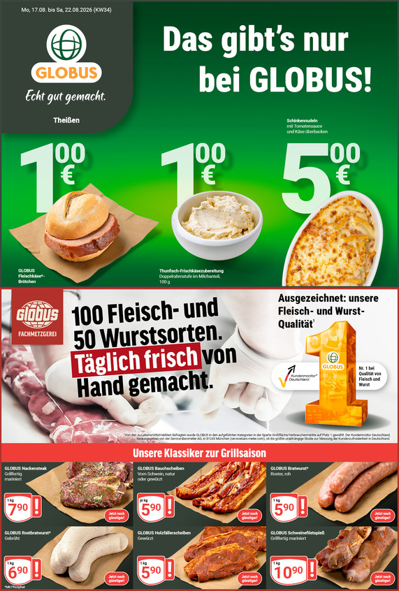 Aktuelles Werbeprospekt von GLOBUS mit Angeboten vom 17.08.2026 bis 22.08.2026