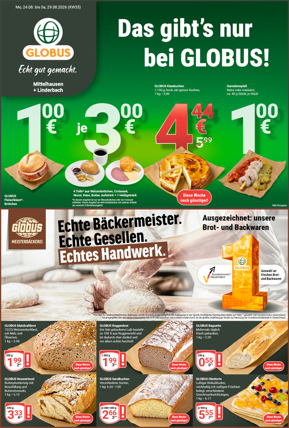 Kommendes Werbeprospekt von GLOBUS mit Angeboten vom 24.08.2026 bis 29.08.2026