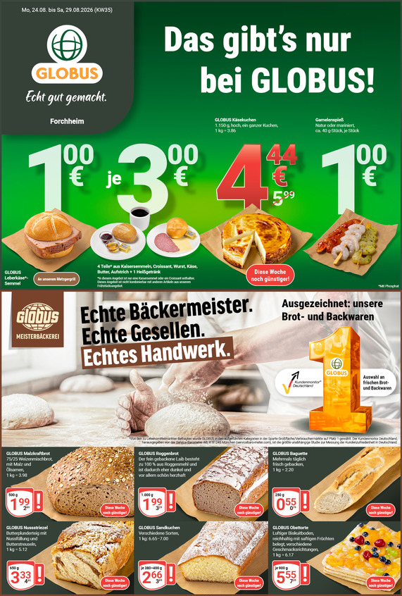 Aktuelles Werbeprospekt von GLOBUS mit Angeboten vom 24.08.2026 bis 29.08.2026