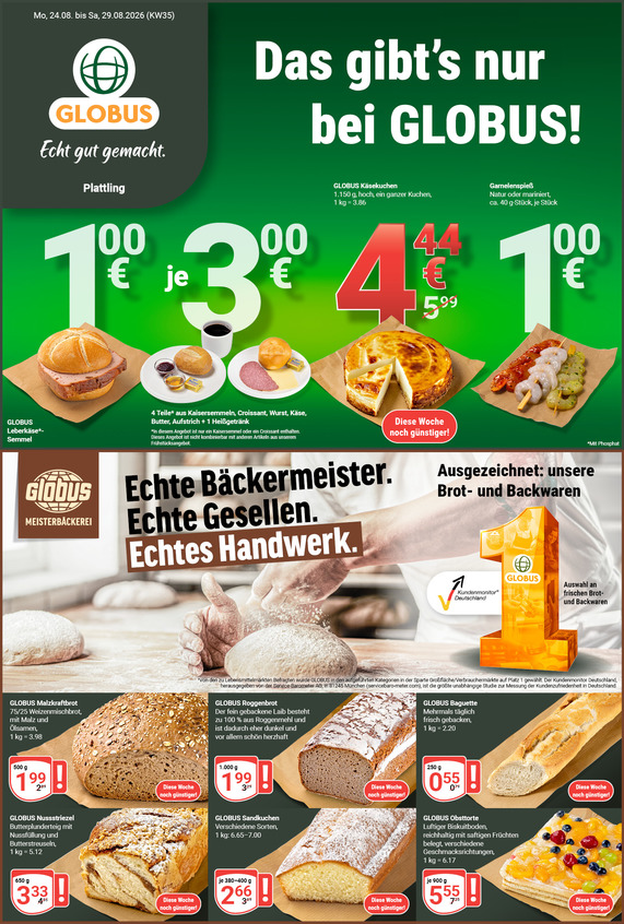 Kommendes Werbeprospekt von GLOBUS mit Angeboten vom 24.08.2026 bis 29.08.2026