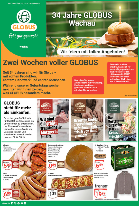 Kommendes Werbeprospekt von GLOBUS mit Angeboten vom 24.08.2026 bis 29.08.2026