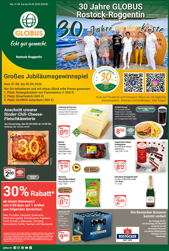 Aktuelles Werbeprospekt von GLOBUS mit Angeboten vom 31.08.2026 bis 05.09.2026