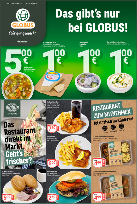 Aktuelles Werbeprospekt von GLOBUS mit Angeboten vom 07.09.2026 bis 12.09.2026