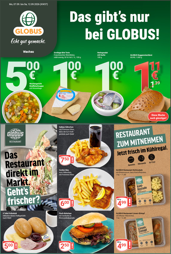 Kommendes Werbeprospekt von GLOBUS mit Angeboten vom 07.09.2026 bis 12.09.2026