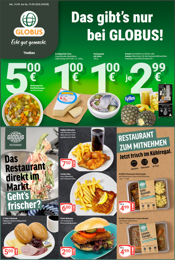Aktuelles Werbeprospekt von GLOBUS mit Angeboten vom 14.09.2026 bis 19.09.2026