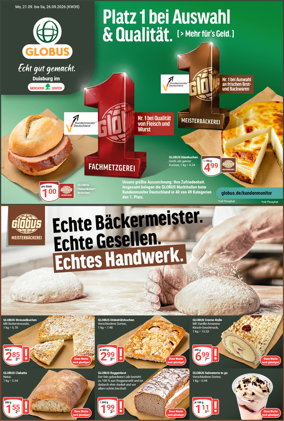 Aktuelles Werbeprospekt von GLOBUS mit Angeboten vom 21.09.2026 bis 26.09.2026