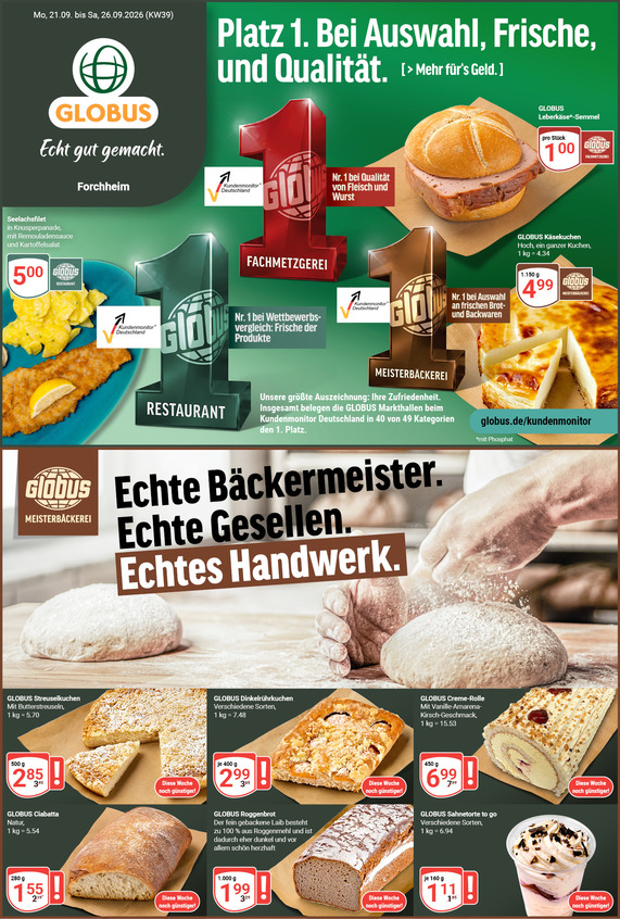 Kommendes Werbeprospekt von GLOBUS mit Angeboten vom 21.09.2026 bis 26.09.2026