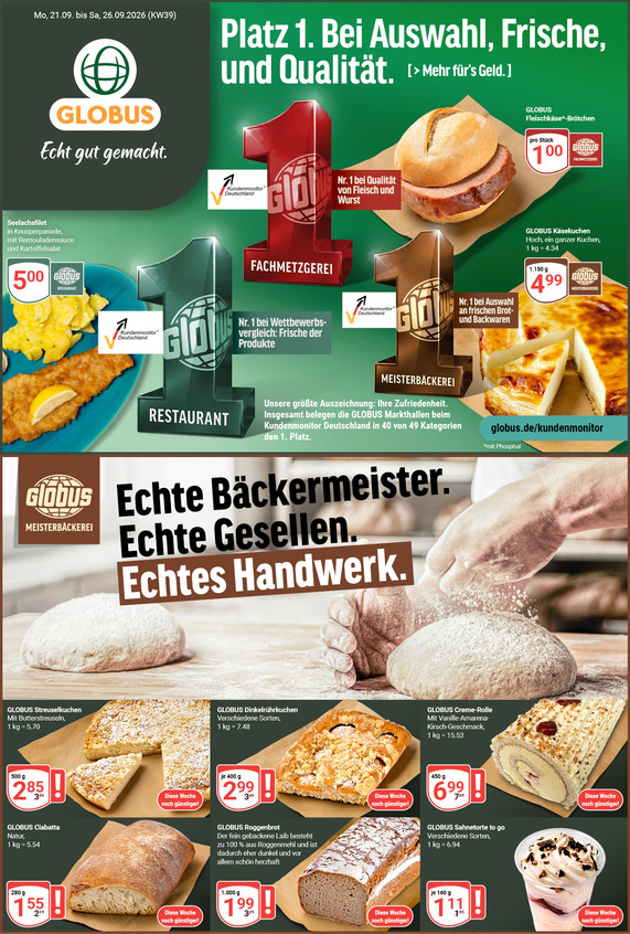 Kommendes Werbeprospekt von GLOBUS mit Angeboten vom 21.09.2026 bis 26.09.2026