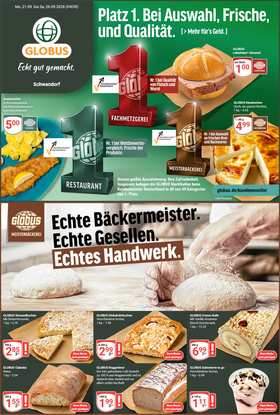 Aktuelles Werbeprospekt von GLOBUS mit Angeboten vom 21.09.2026 bis 26.09.2026