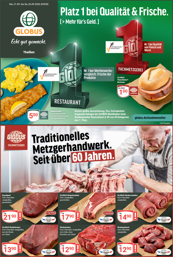 Kommendes Werbeprospekt von GLOBUS mit Angeboten vom 21.09.2026 bis 26.09.2026
