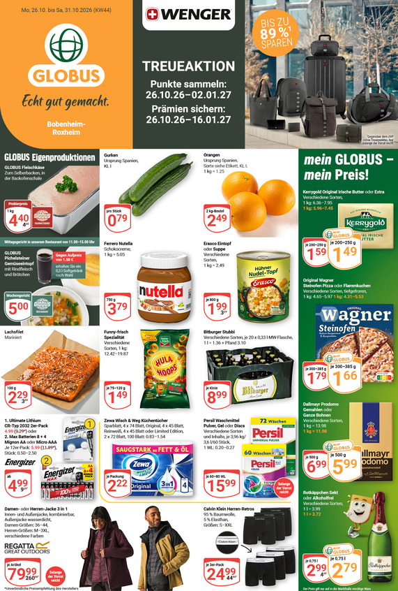 Aktuelles Werbeprospekt von GLOBUS mit Angeboten vom 26.10.2026 bis 31.10.2026