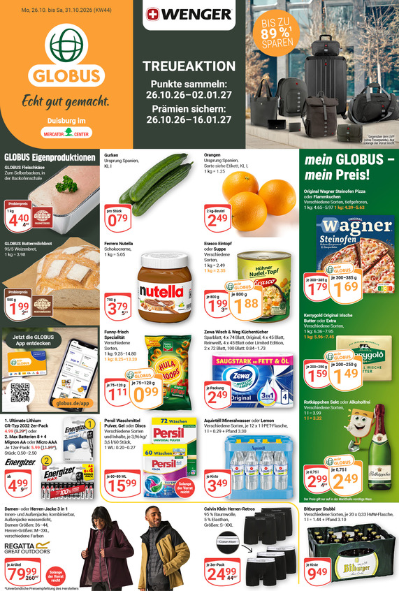 Kommendes Werbeprospekt von GLOBUS mit Angeboten vom 26.10.2026 bis 31.10.2026