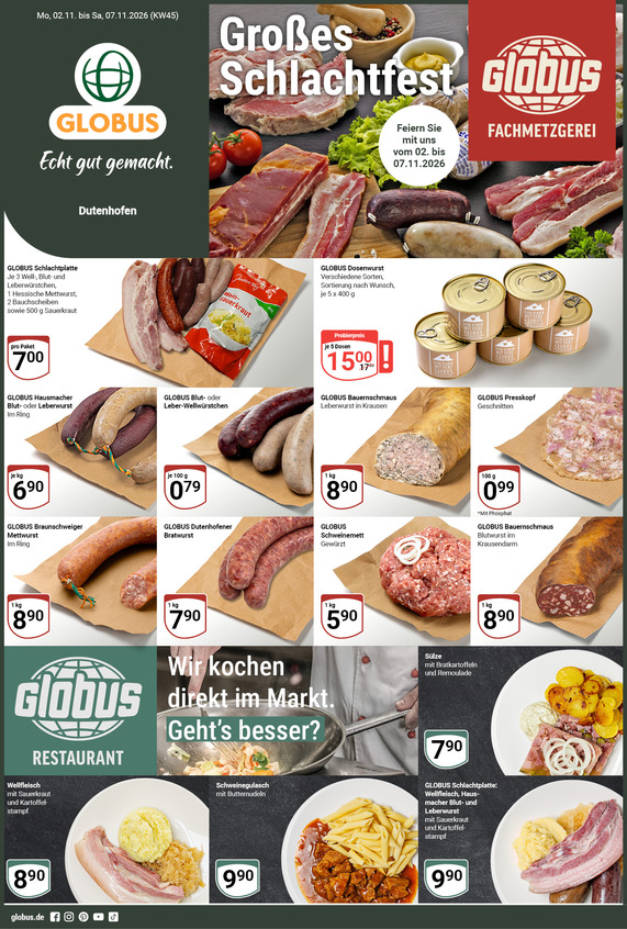 Kommendes Werbeprospekt von GLOBUS mit Angeboten vom 02.11.2026 bis 07.11.2026