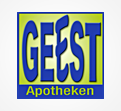 Das Logo der GEEST Apotheken zeigt blauen Text „GEEST Apotheken“ auf grünem Hintergrund mit gelb umrandetem Rahmen.