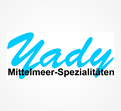 Das Bild zeigt den Schriftzug „Yady“ in blauer Schreibschrift mit dem Text „Mittelmeer-Spezialitäten“ in schwarzer Druckschrift darunter.