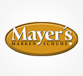 Das Logo zeigt ein ovales, gelbes Schild mit der Aufschrift Mayer's Markenschuhe in weißer Schrift und schwarzer Unterzeile.