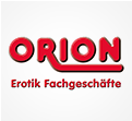 Das Bild zeigt ein Logo mit rotem Schriftzug „ORION Erotik Fachgeschäfte“ auf weißem Hintergrund.