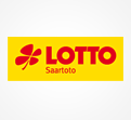 Gelbes Rechteck mit rotem Schriftzug „LOTTO“, einem roten Kleeblatt und kleinem schwarzen Text „Saarloto“ darunter.
